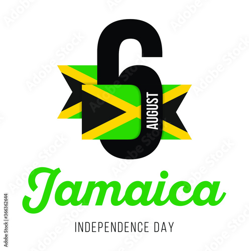 Congratulatory design for 6 August, Jamaica Independence Day and text with the colors of the Jamaica flag. Vector illustration