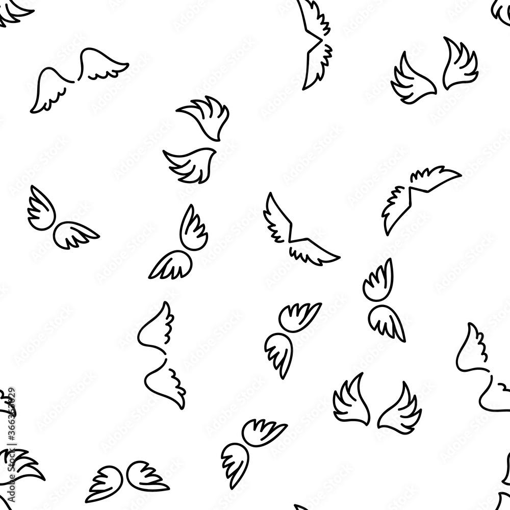 Angel Wings Flying Vector Seamless Pattern Thin Line Illustration