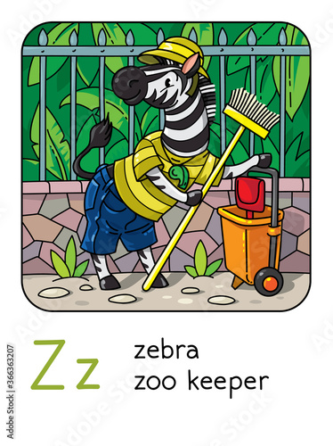 Zebra zoo keeper Animals profession ABC Alphabet Z