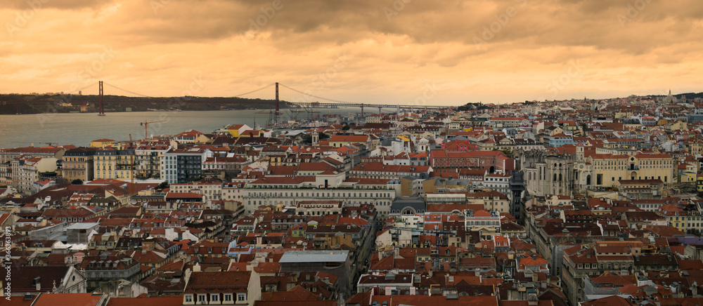 Lisbon city panorama in golden hour