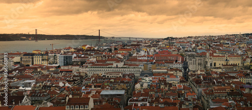 Lisbon city panorama in golden hour