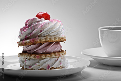 a cake with coffee on the table,
