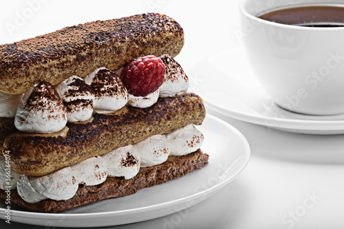 a cake with coffee on the table,