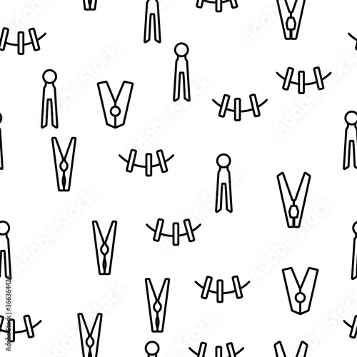 Clothes Pins Fasteners Vector Seamless Pattern Thin Line Illustration