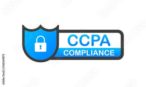 CCPA compliance shield sticker icon isolated on white background. Blue banner. Vector