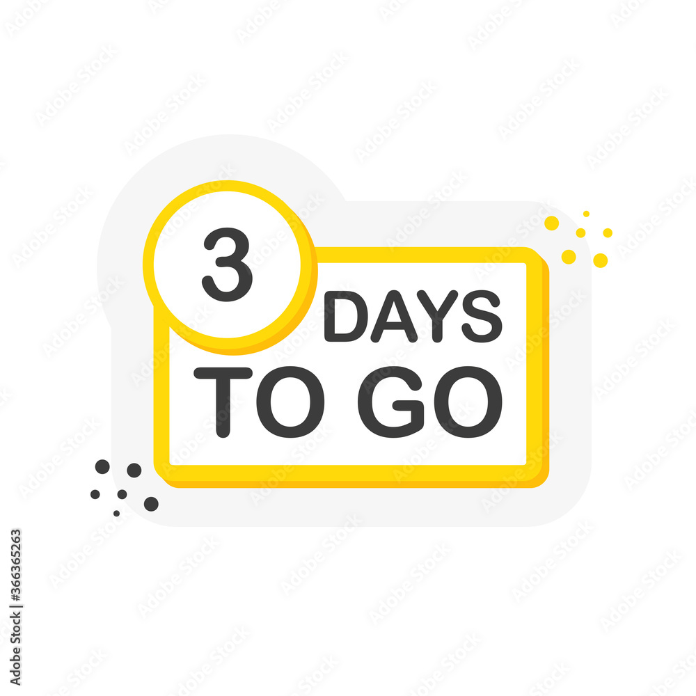 Yellow number three days to go countdown template on white background. Flat design. Vector Yellow number three days to go countdown template on white background. Flat design. Vector