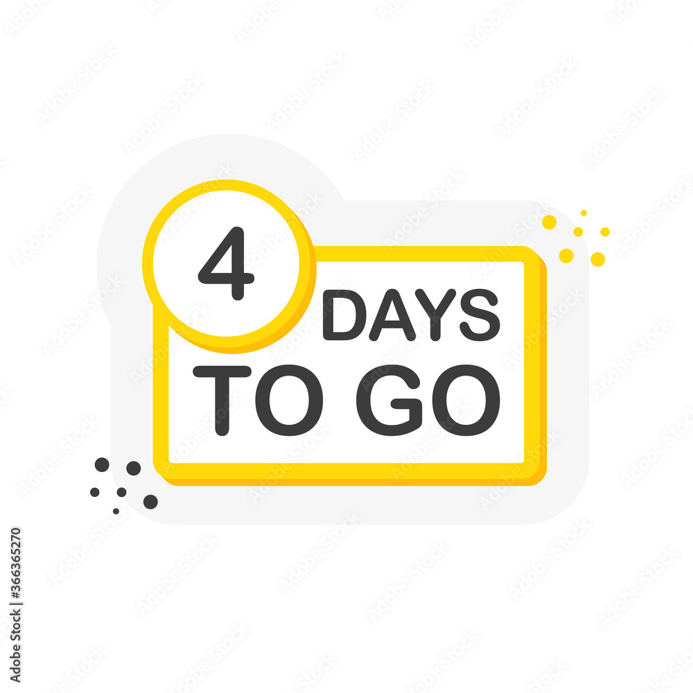 Yellow number four days to go countdown template on white background. Flat design. Vector Yellow number four days to go countdown template on white background. Flat design. Vector