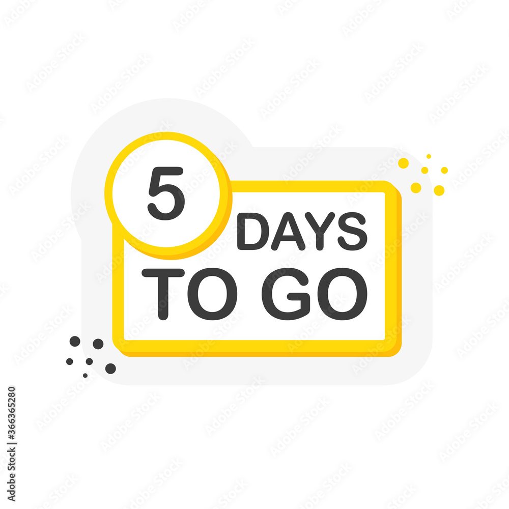 Yellow number five days to go countdown template on white background. Flat design. Vector Yellow number five days to go countdown template on white background. Flat design. Vector