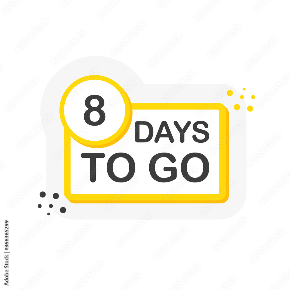 Yellow number eight days to go countdown template on white background. Flat design. Vector Yellow number eight days to go countdown template on white background. Flat design. Vector