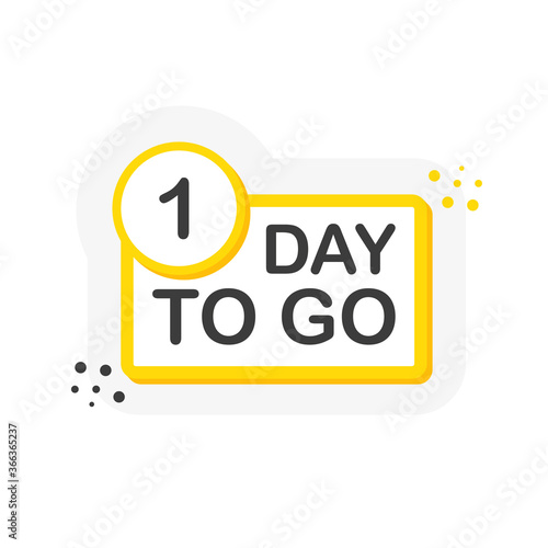 Yellow number one day to go countdown template on white background. Flat design. Vector