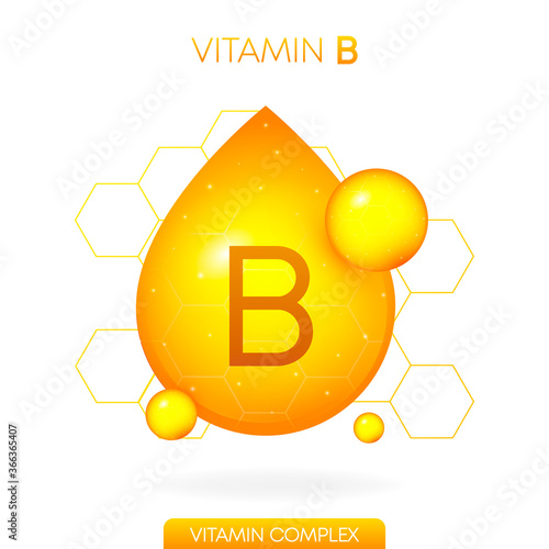 Vitamin B realistic icon. Pill capsule in the form of a drop isolated on white background. Vector.