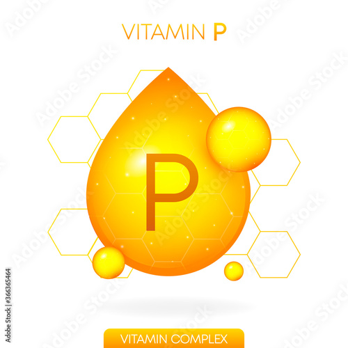 Vitamin P realistic icon. Pill capsule in the form of a drop isolated on white background. Vector.
