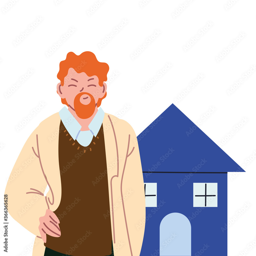 red hair man cartoon in front of house vector design red hair man cartoon in front of house vector design