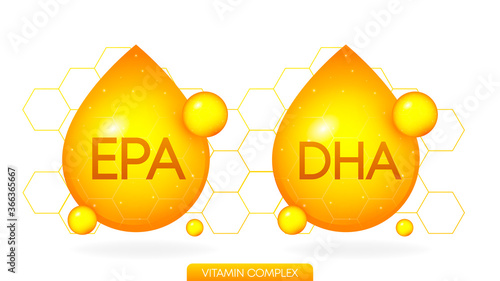 Vitamin complex EPA DHA realistic icon. Pill capsule isolated on white background. Vector.