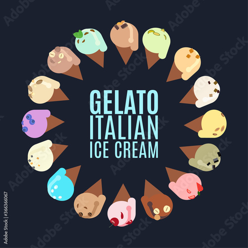 Italian ice cream logo. Flat vector illustration.