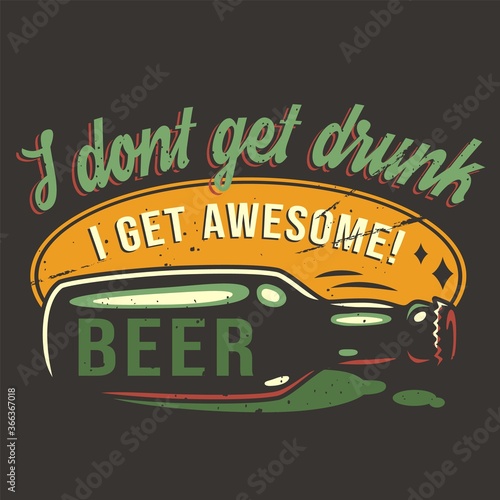 T-shirt print with lying beer bottle and cap