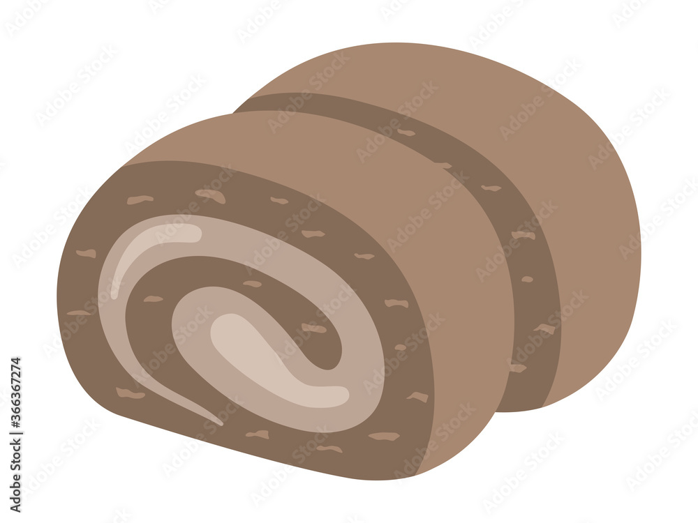 カットされたチョコレートロールケーキのイラスト カットされたチョコレートロールケーキのイラスト