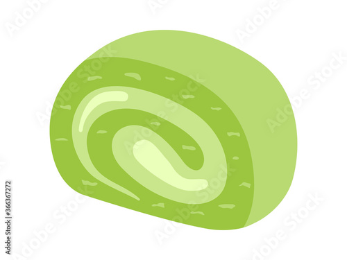 カットされた抹茶ロールケーキのイラスト