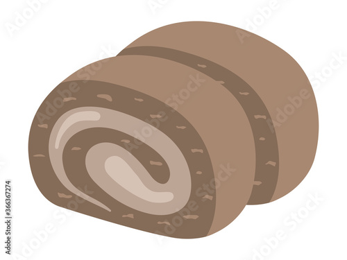 カットされたチョコレートロールケーキのイラスト