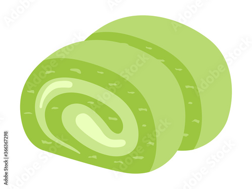 カットされた抹茶ロールケーキのイラスト