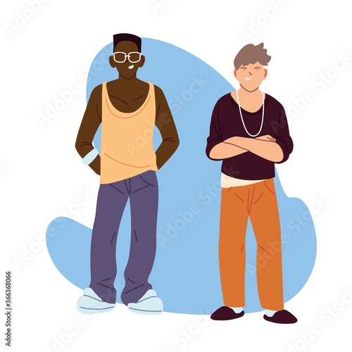 african and latin man cartoonS vector design