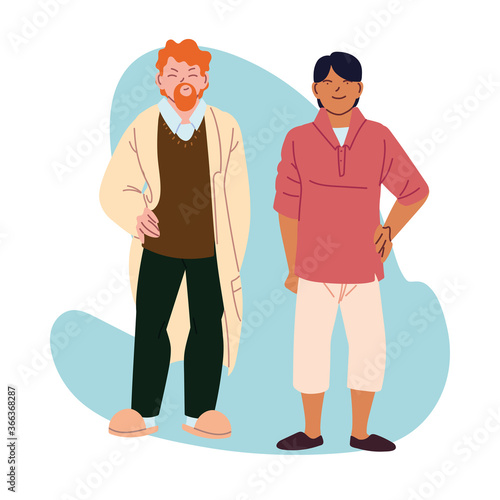 european and latin man cartoonS vector design