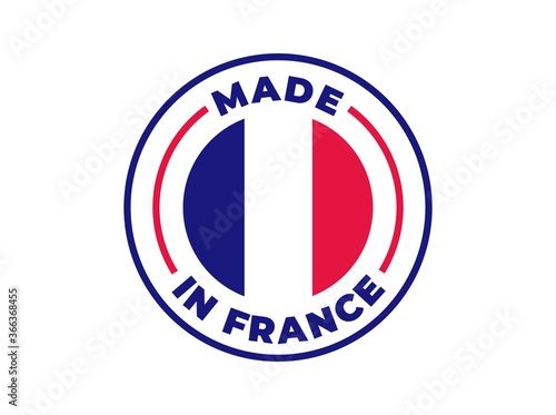 "Made in France" vector icon. Illustration with transparency, which can be filled with white, or used against any background. Country flag encircled with text and lines.