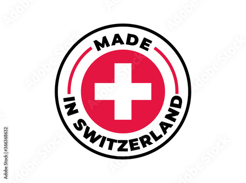 "Made in Switzerland" vector icon. Illustration with transparency, which can be filled with white, or used against any background. Country flag encircled with text and lines.
