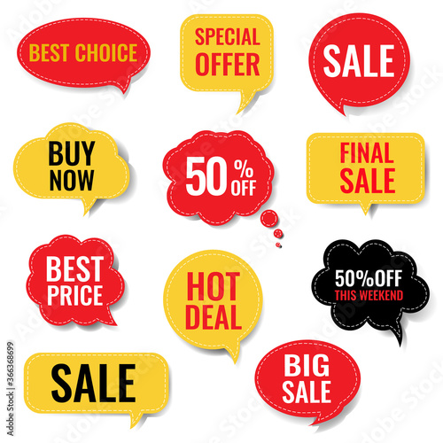 Sale Speech Bubble Set Isolated White Background With Gradient Mesh, Vector Illustration