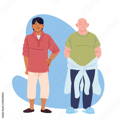 asian and latin man cartoons vector design