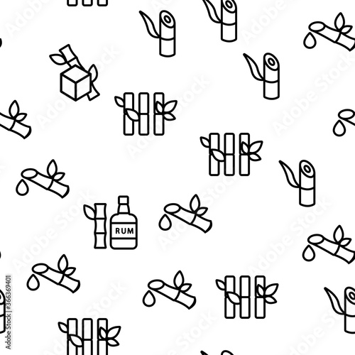 Sugar Cane Agriculture Vector Seamless Pattern Thin Line Illustration