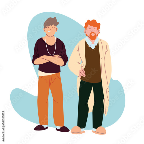 european and latin man cartoonS vector design