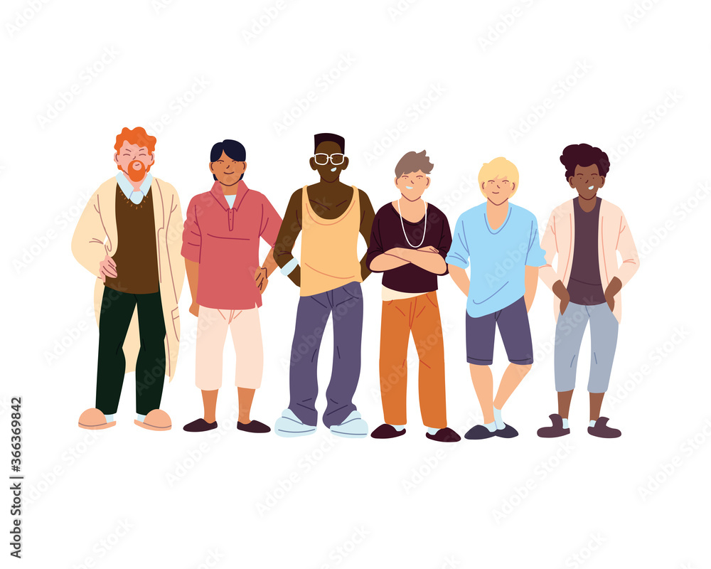 Fototapeta premium Cultural diversity men cartoons vector design