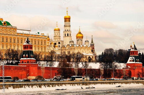 Moscow Kremlin architecture. Blue sky background. 