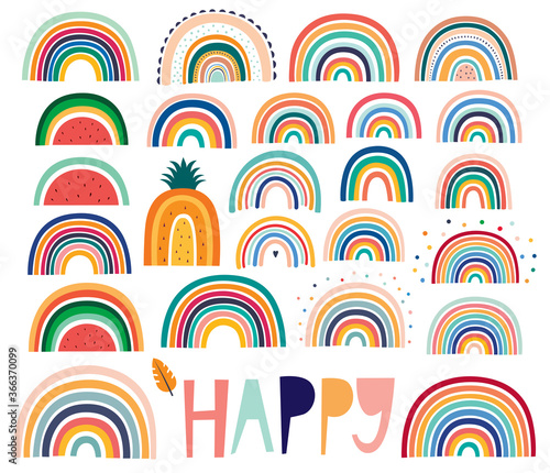 Colorful bright stylish trendy rainbows vector illustrations	