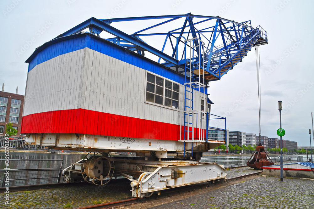 Crane in the old harbor of Duisburg, Germany