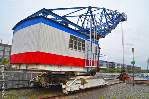 Crane in the old harbor of Duisburg, Germany