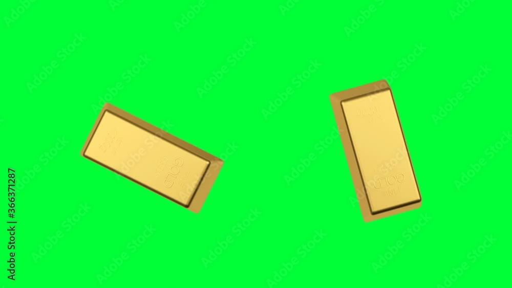 3D animation of two gold bars rotating isolated on a green screen. Gold ingots rotate multidirectional. 4K resolution 3D animation of two gold bars rotating isolated on a green screen. Gold ingots rotate multidirectional. 4K resolution
