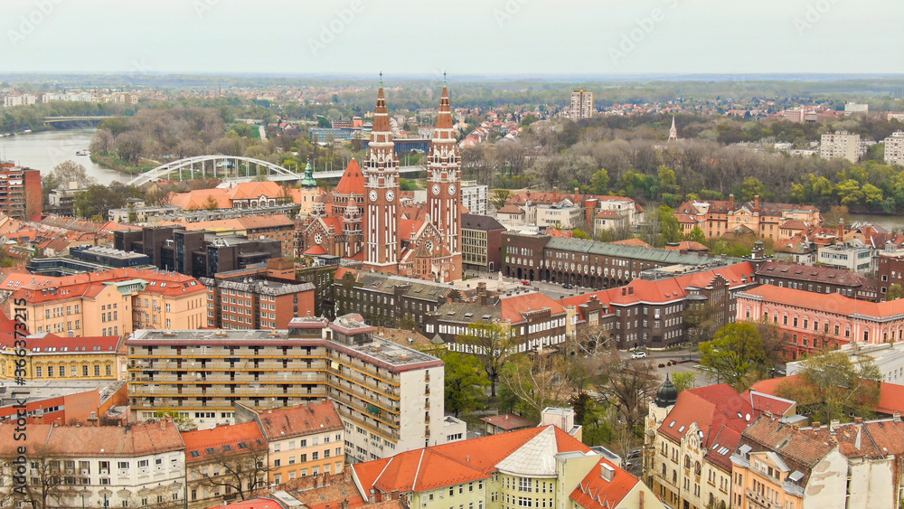 Center of Szeged city drone view