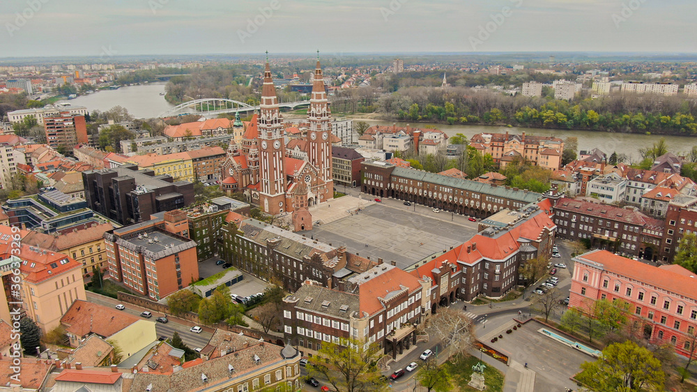 Center of Szeged city drone view