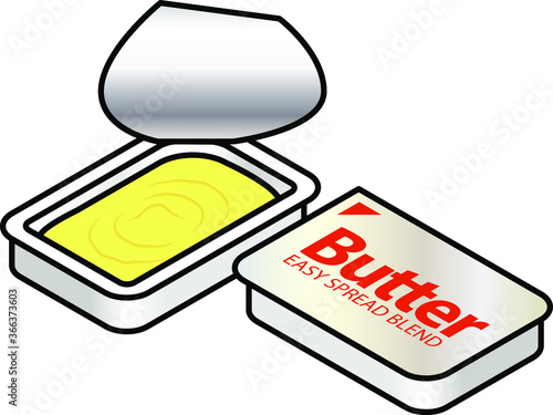 A small plastic pack of butter easy spread blend. Foil top.