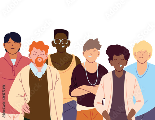 Cultural diversity men cartoons vector design