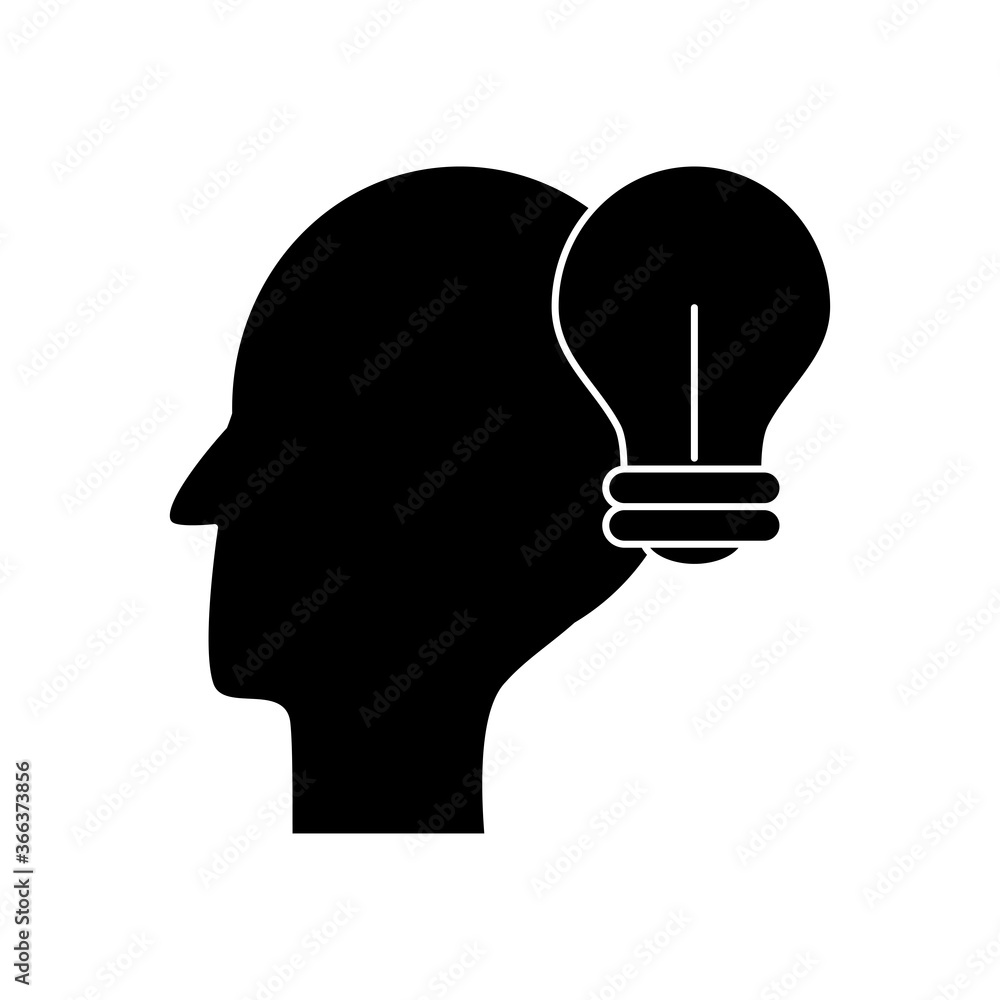 head with bulb light icon, silhouette style