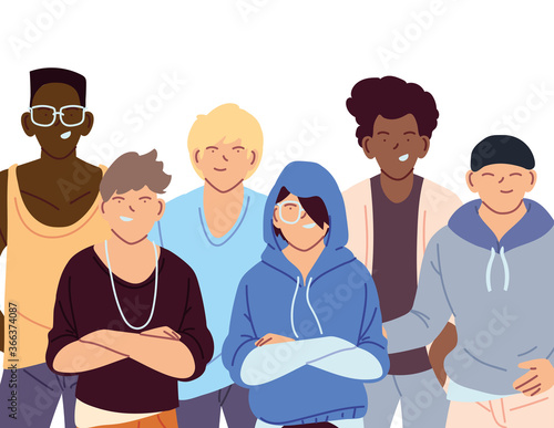 Cultural diversity men cartoons vector design