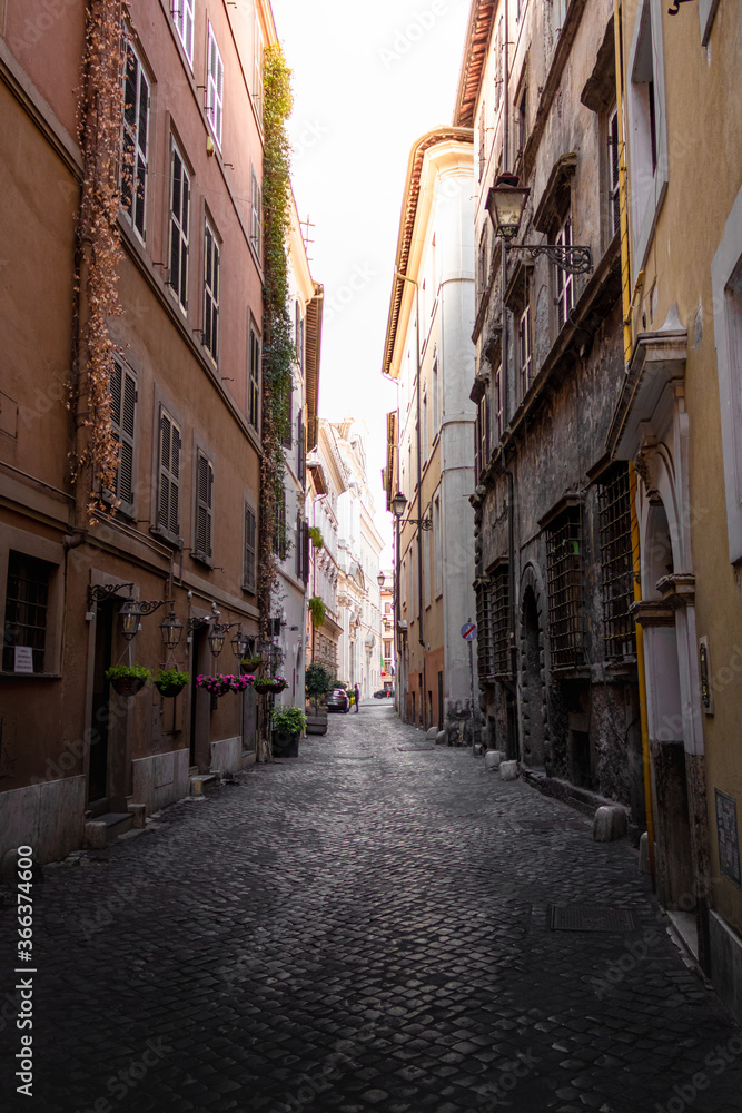 Narrow streets of an empty Rome, due the 2020 pandemic