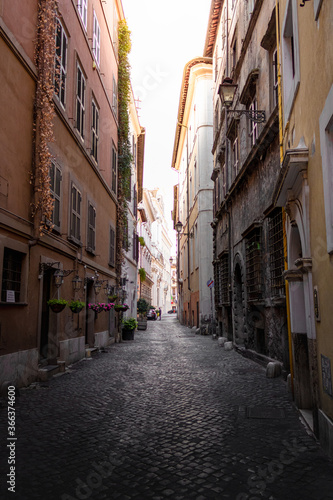 Narrow streets of an empty Rome  due the 2020 pandemic