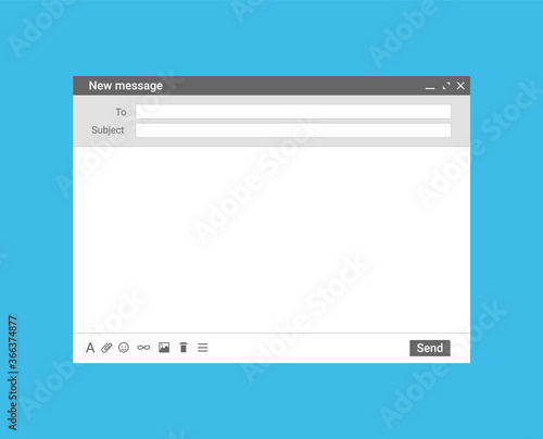 Email template mail mockup window browser. Blank screen gmail template message ui interface