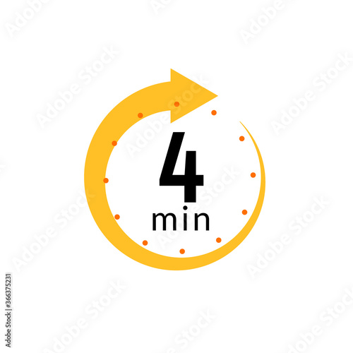 4 minutes clock quick number icon. 4min time circle icon
