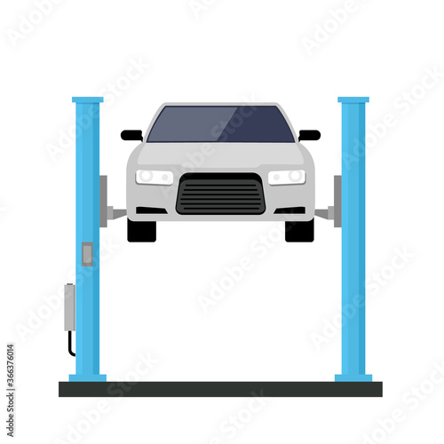 Car repair lift service. Mechanic flat car lift auto service