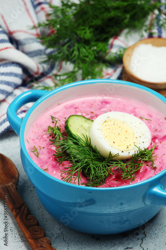 Cold soup from beetroot - a traditional dish of Eastern European cuisine photo